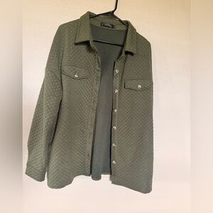 Quilted Olive Green Button-Up Shirt
